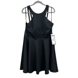 City Studio Womens Halter Dress Flare Skirt See Through Trim Waist Black Sz 15*